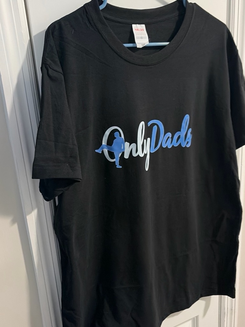 Nui Black Tee with Blue and White 'OnlyDads' Graphic